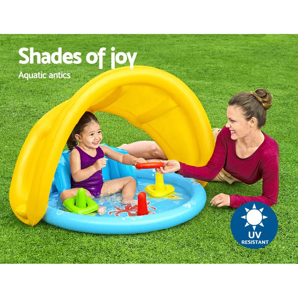 Bestway Kids Pool 115x89x76cm Inflatable Play Swimming Pools w/ Canopy 31L - Home & Garden > Pool & Accessories >