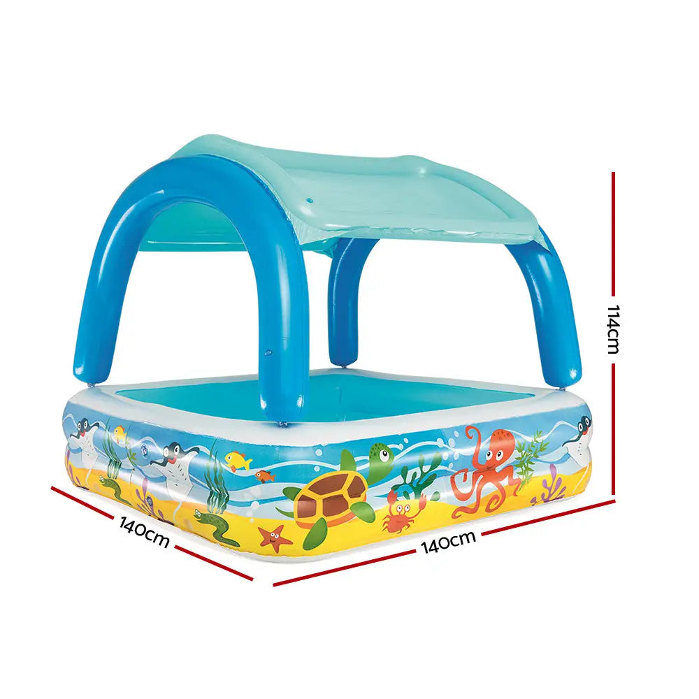Bestway Kids Pool 140x140x114cm Inflatable Swimming w/ Canopy Play Pools 265L - Home & Garden > Pool & Accessories >