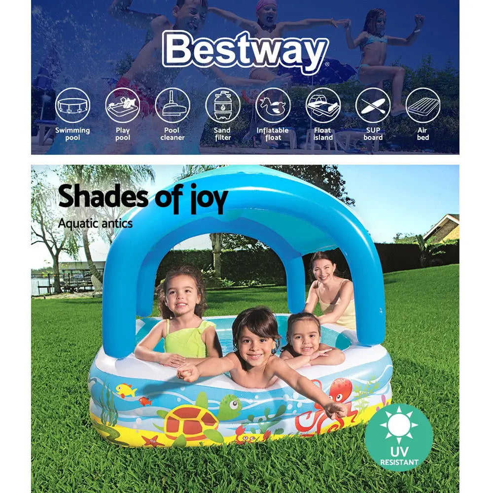 Bestway Kids Pool 140x140x114cm Inflatable Swimming w/ Canopy Play Pools 265L - Home & Garden > Pool & Accessories >