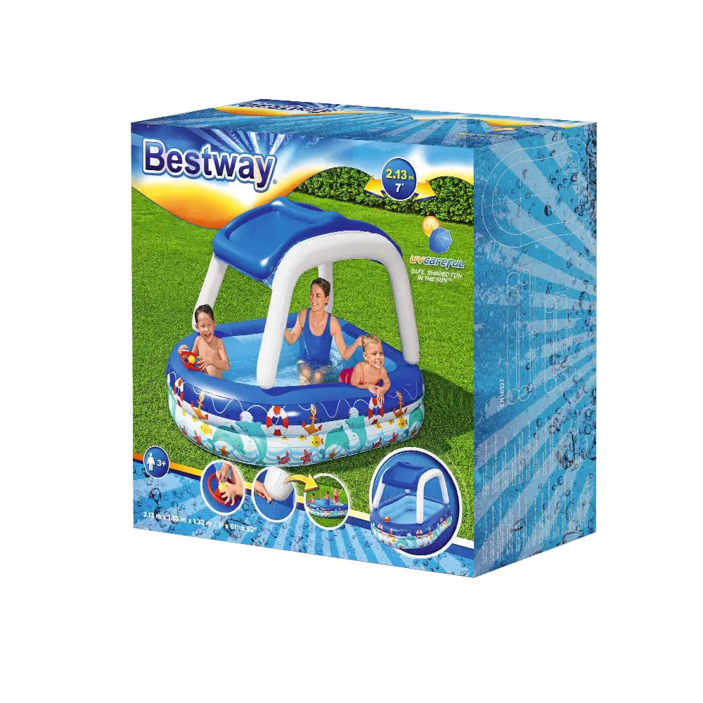 Bestway Kids Pool 213x155x132cm Inflatable Swimming w/ Canopy Play Pools 282L - Home & Garden > Pool & Accessories >
