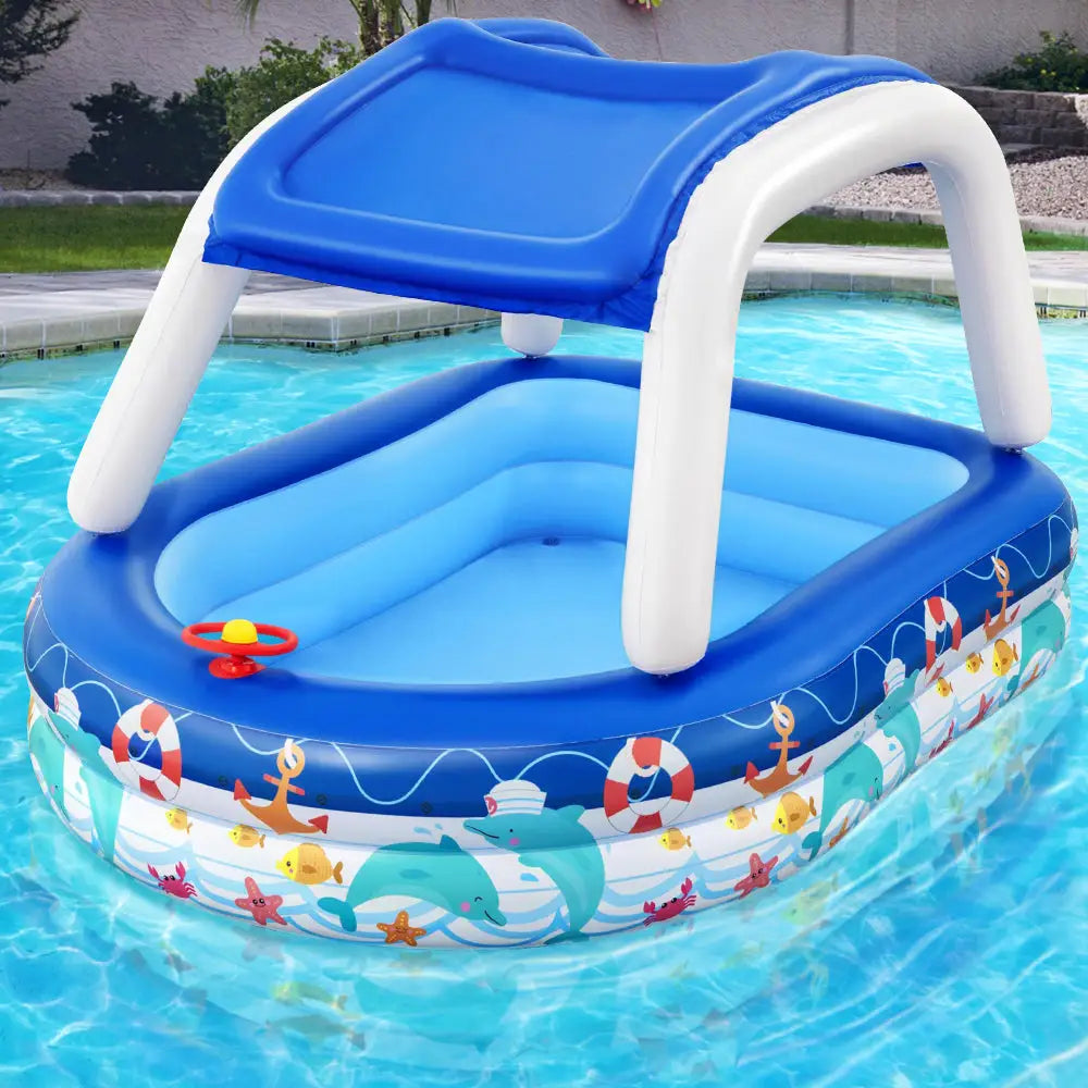 Bestway Kids Pool 213x155x132cm Inflatable Swimming w/ Canopy Play Pools 282L - Home & Garden > Pool & Accessories >