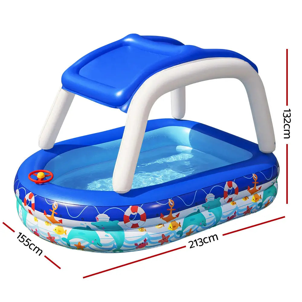 Bestway Kids Pool 213x155x132cm Inflatable Swimming w/ Canopy Play Pools 282L - Home & Garden > Pool & Accessories >