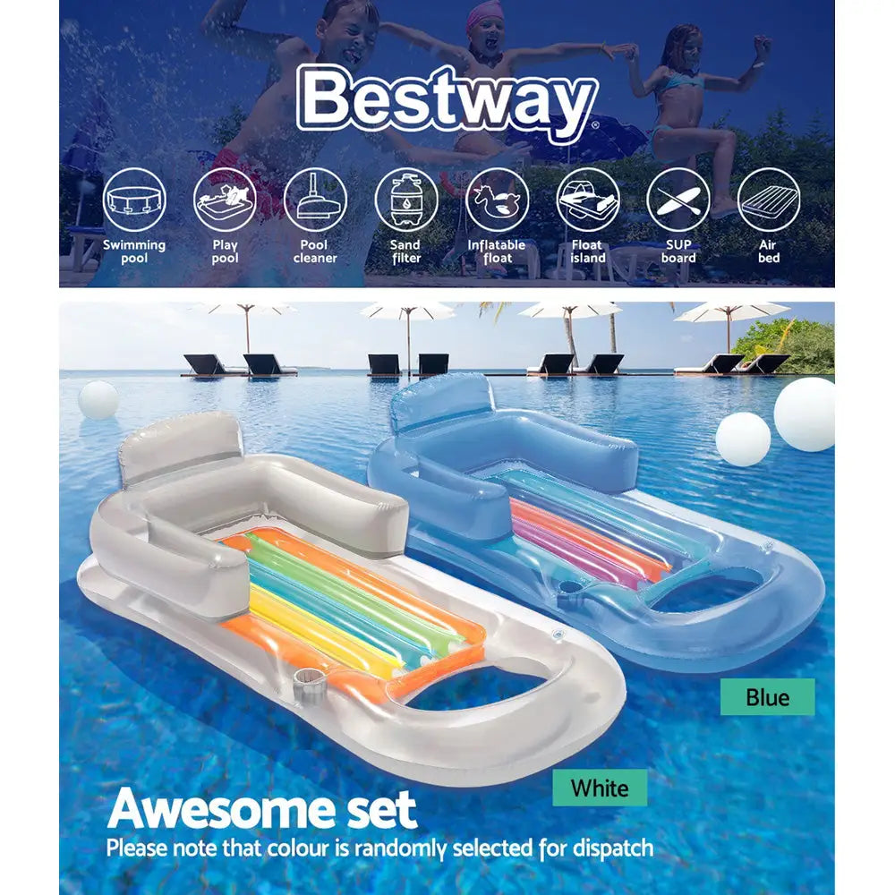 Bestway Pool Float Inflatable Lounge Seat Pillow Bed Cup Holder - Home & Garden > Pool & Accessories > Pool Toys &