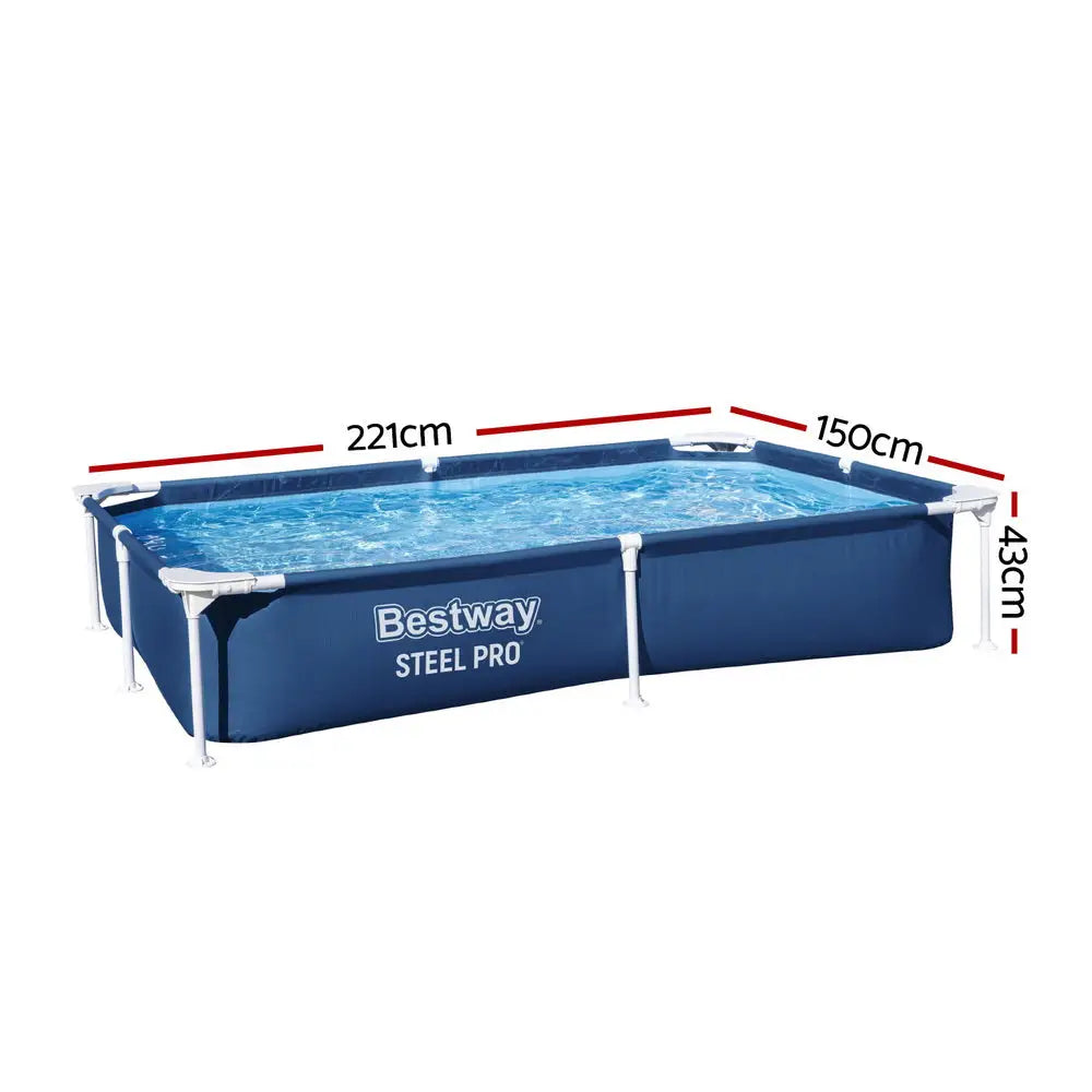 Bestway Swimming Pool 221x150x43cm Steel Frame Above Ground Pools 1200L - Home & Garden > Pool & Accessories > Swimming