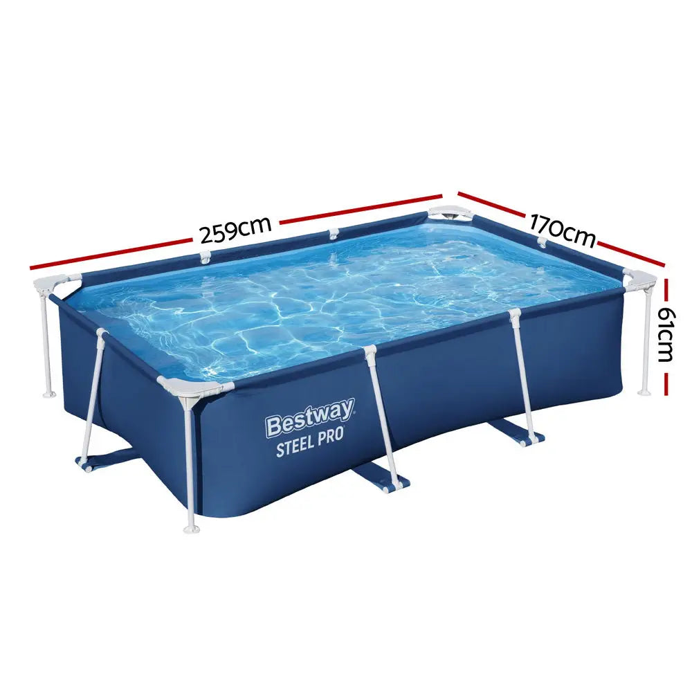 Bestway Swimming Pool 259x170x61cm Steel Frame Above Ground Pools 2300L - Home & Garden > Pool & Accessories > Swimming