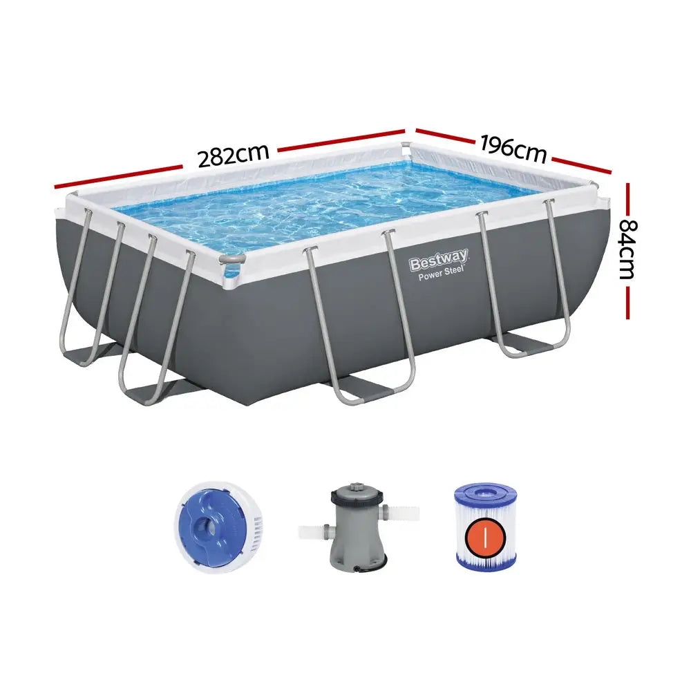 Bestway Swimming Pool 282x196x84cm Steel Frame Above Ground Pools Filter Pump 3662L - Home & Garden > Pool &