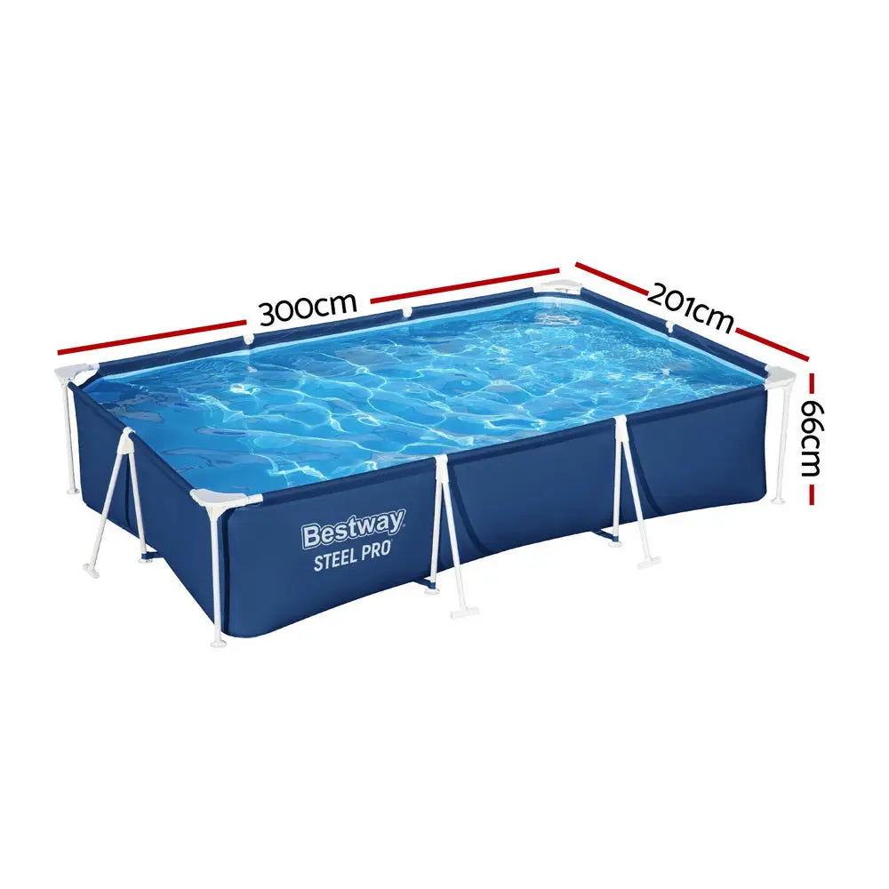 Bestway Swimming Pool 300x201x66cm Steel Frame Above Ground Pools 3300L - Home & Garden > Pool & Accessories > Swimming