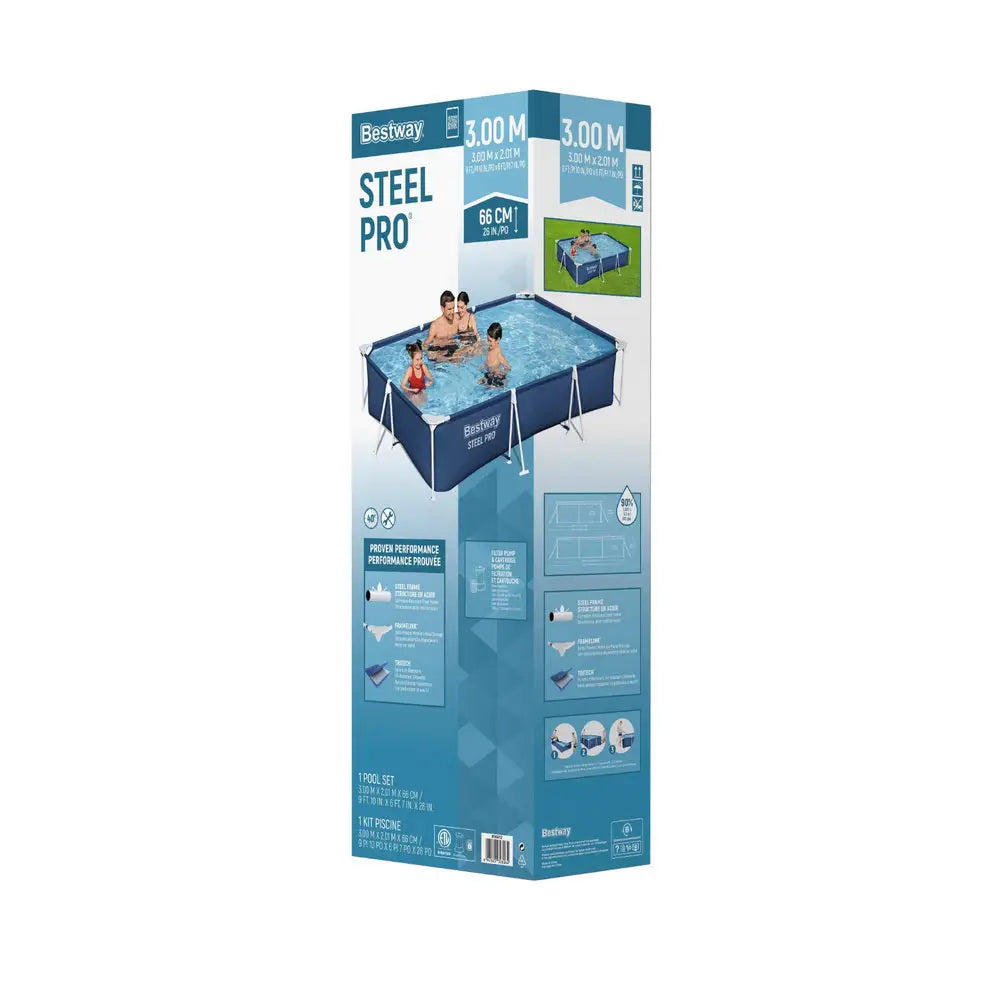 Bestway Swimming Pool 300x201x66cm Steel Frame Above Ground Pools 3300L - Home & Garden > Pool & Accessories > Swimming