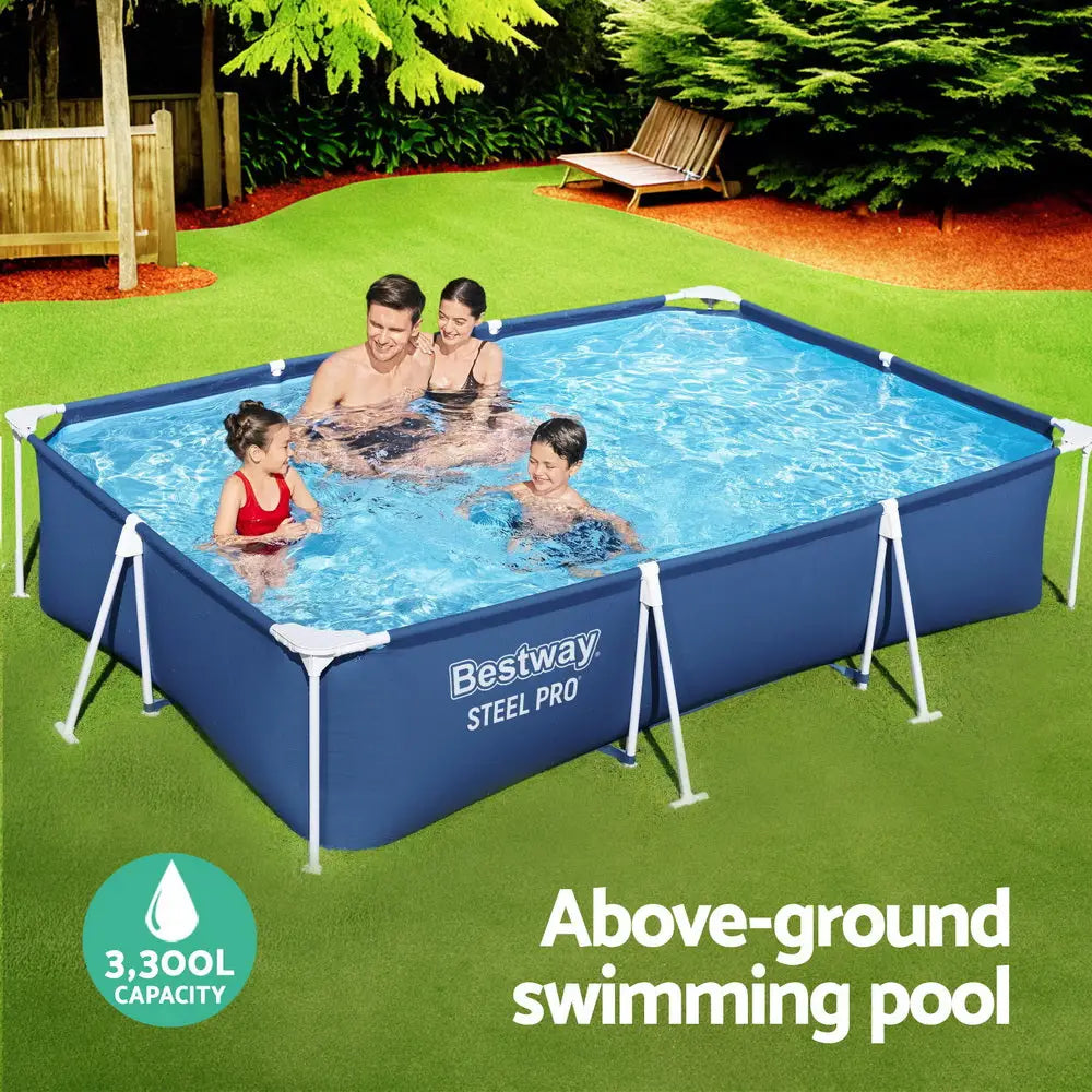 Bestway Swimming Pool 300x201x66cm Steel Frame Above Ground Pools 3300L - Home & Garden > Pool & Accessories > Swimming