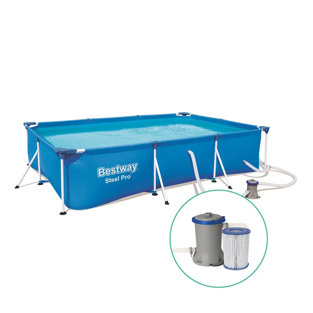 Bestway Swimming Pool 300x201x66cm Steel Frame Above Ground Pools w/ Filter Pump 3300L - Home & Garden > Pool &