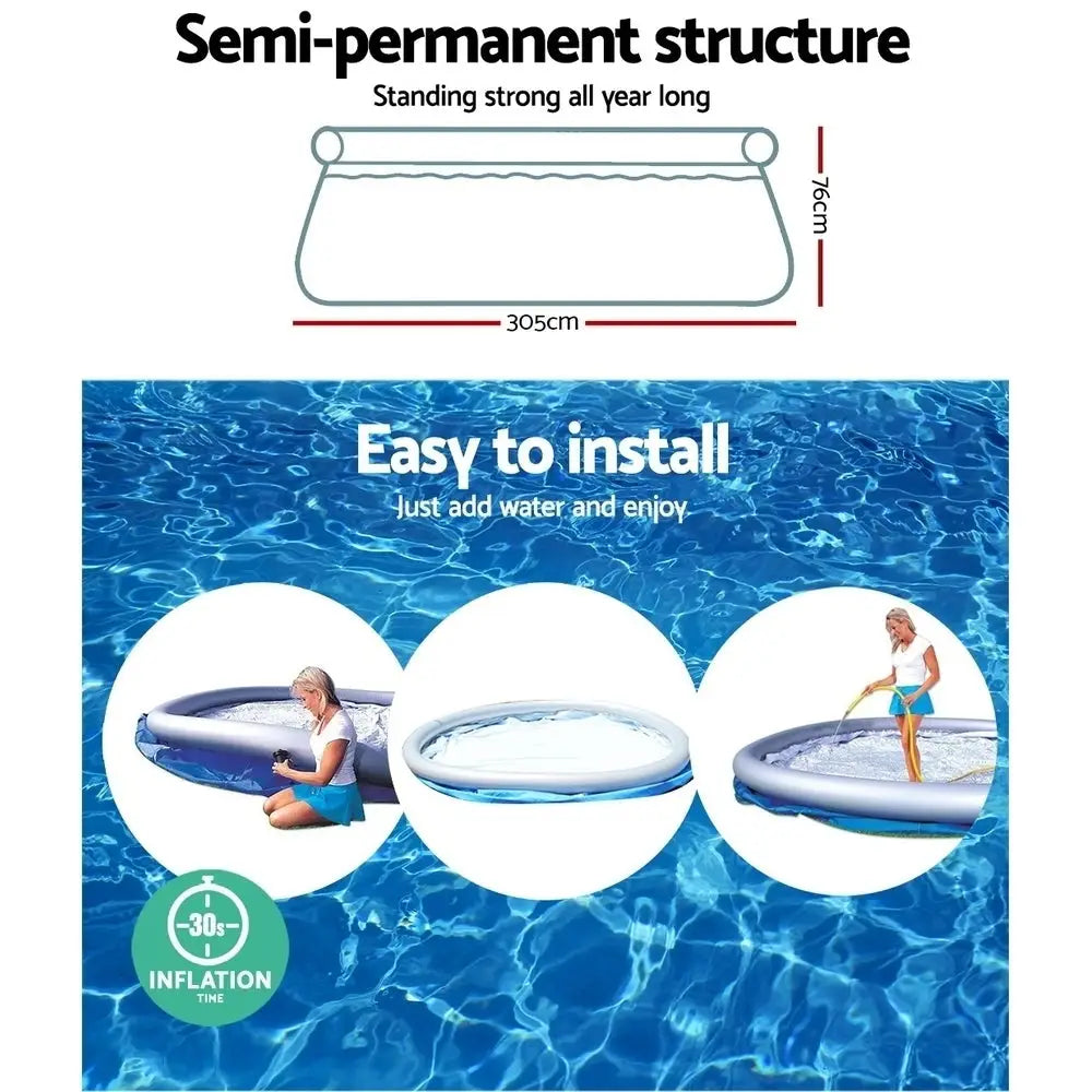 Bestway Swimming Pool 305x76cm Above Ground Round Inflatable Pools 3800L - Home & Garden > Pool & Accessories >