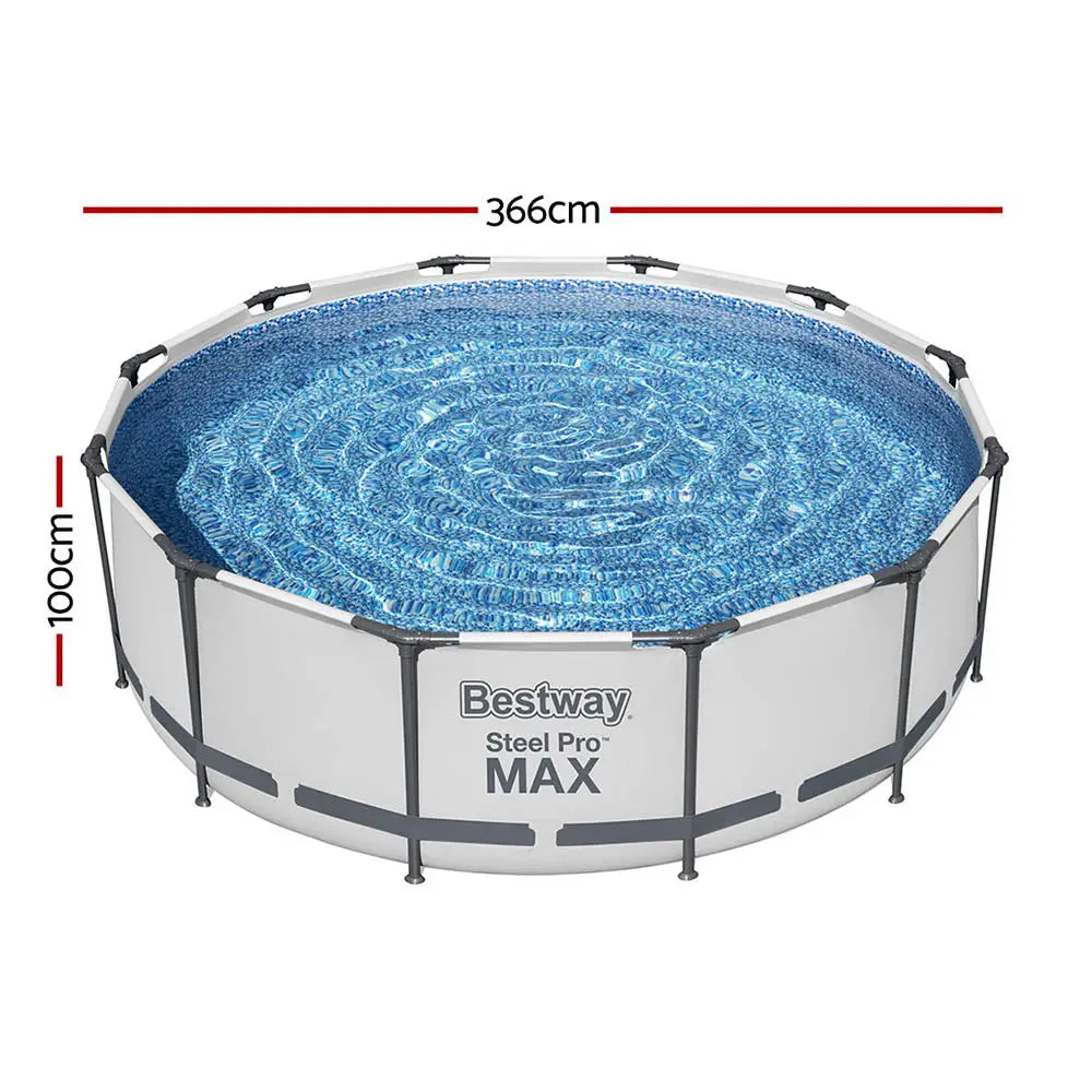 Bestway Swimming Pool 366x100cm Steel Frame Round Above Ground Pools w/ Filter Pump 9150L - Home & Garden > Pool &