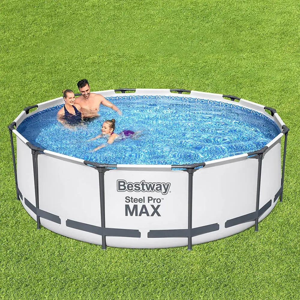 Bestway Swimming Pool 366x100cm Steel Frame Round Above Ground Pools w/ Filter Pump 9150L - Home & Garden > Pool &