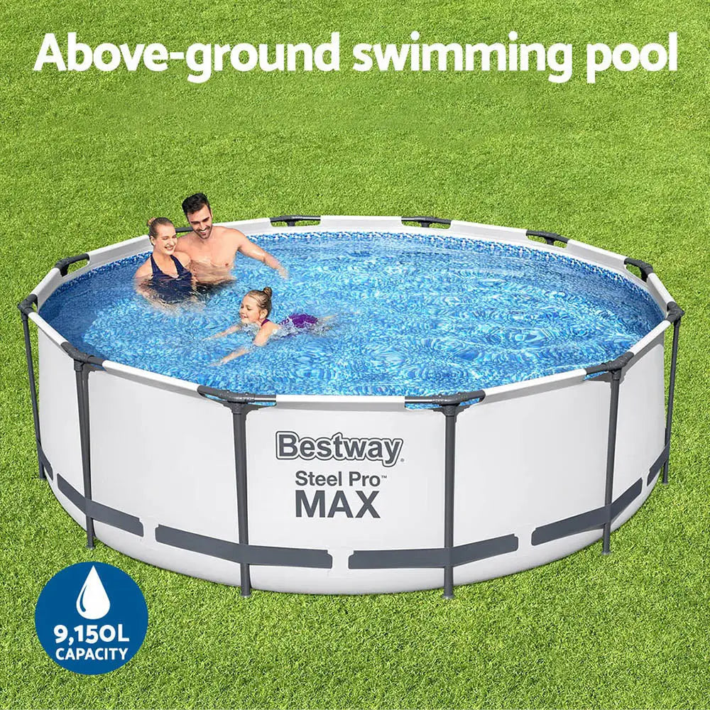 Bestway Swimming Pool 366x100cm Steel Frame Round Above Ground Pools w/ Filter Pump 9150L - Home & Garden > Pool &