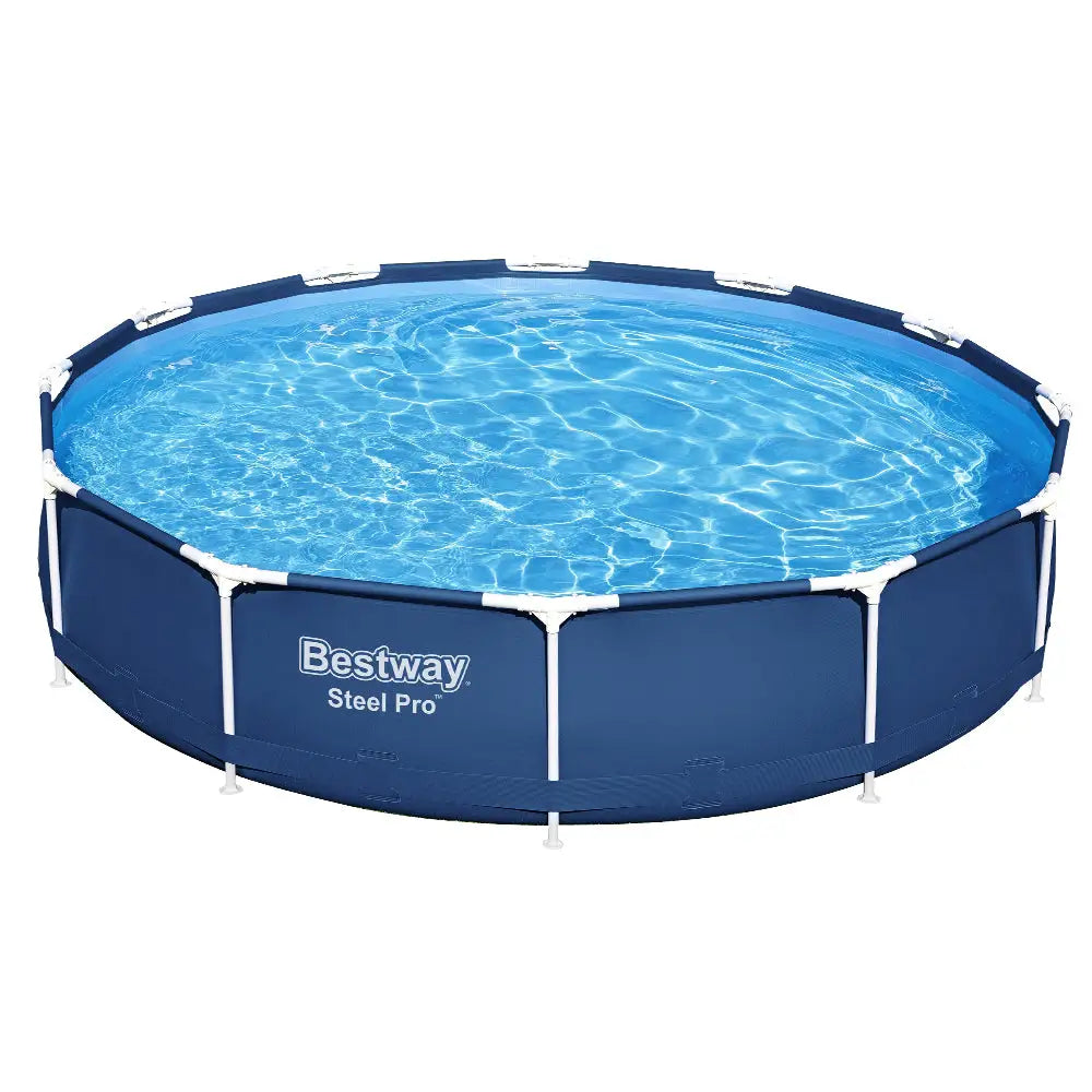 Bestway Swimming Pool 366x76cm Steel Frame Round Above Ground Pools w/ Filter Pump 6473L - Home & Garden > Pool &
