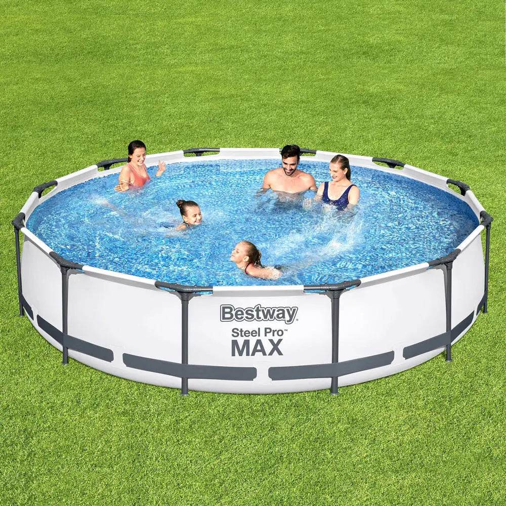 Bestway Swimming Pool 366x76cm Steel Frame Round Above Ground Pools w/ Filter Pump 6473L - Home & Garden > Pool &