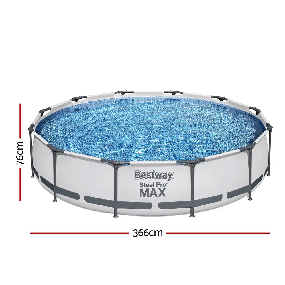 Bestway Swimming Pool 366x76cm Steel Frame Round Above Ground Pools w/ Filter Pump 6473L - Home & Garden > Pool &