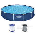 Bestway Swimming Pool 366x76cm Steel Frame Round Above Ground Pools w/ Filter Pump 6473L - Home & Garden > Pool &