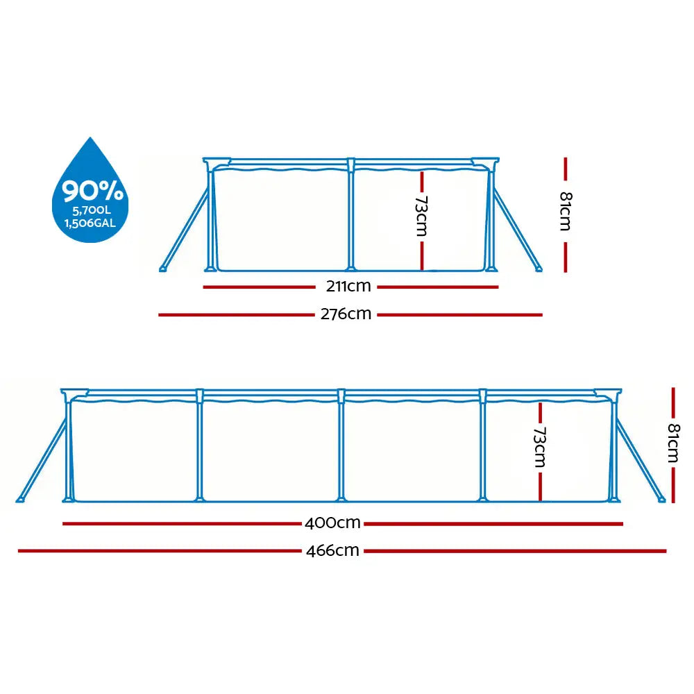 Bestway Swimming Pool 400x211x81cm Steel Frame Above Ground Pools w/ Filter Pump 5700L - Home & Garden > Pool &