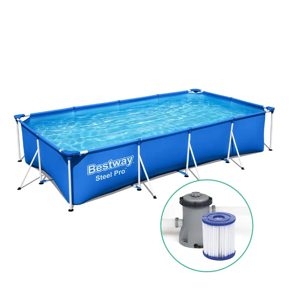 Bestway Swimming Pool 400x211x81cm Steel Frame Above Ground Pools w/ Filter Pump 5700L - Home & Garden > Pool &