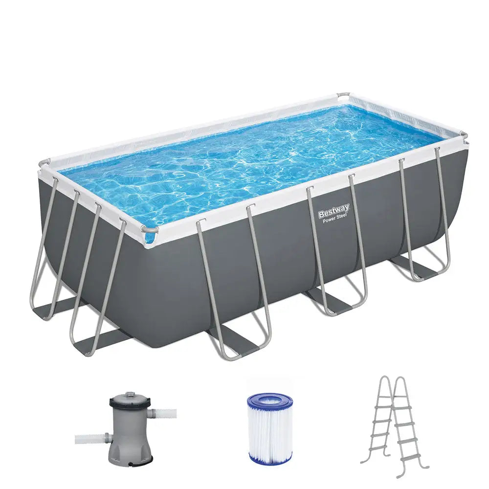 Bestway Swimming Pool 412x201x122cm Steel Frame Above Ground Pools Filter Pump Ladder 8124L - Home & Garden > Pool &