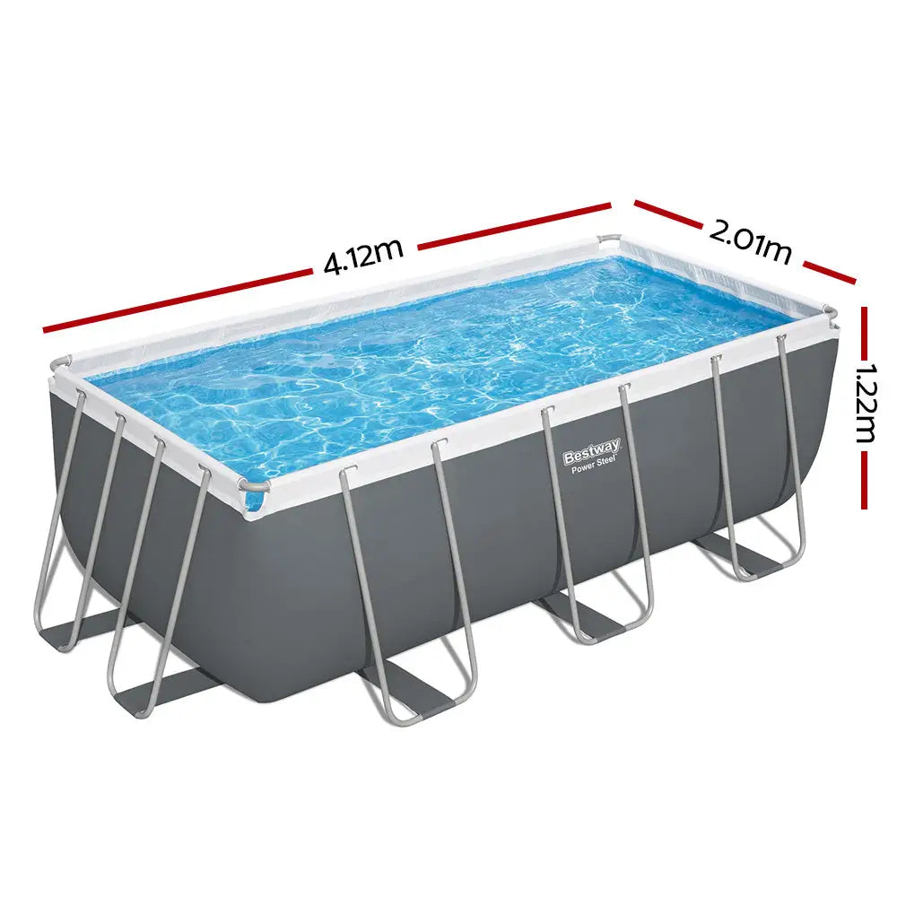 Bestway Swimming Pool 412x201x122cm Steel Frame Above Ground Pools Filter Pump Ladder 8124L - Home & Garden > Pool &