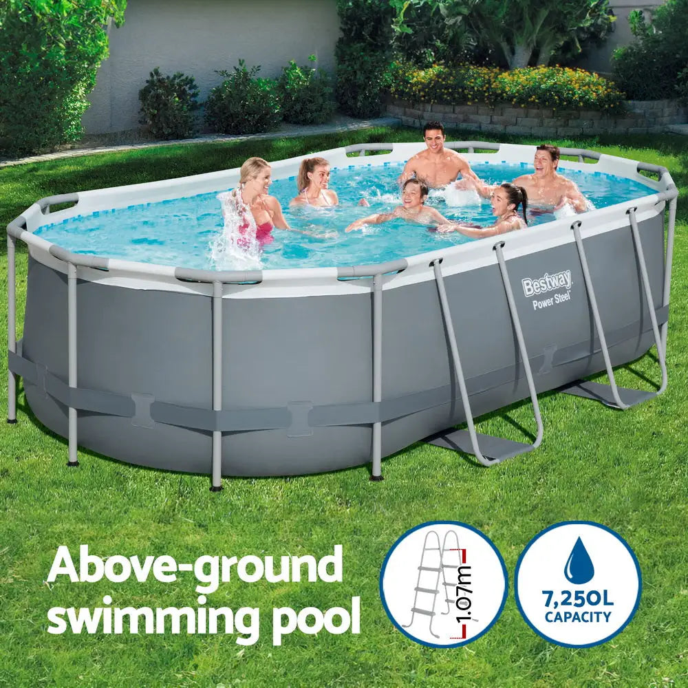 Bestway Swimming Pool 427x250x100cm Steel Frame Above Ground Pools Filter Pump Ladder 7250L - Home & Garden > Pool &