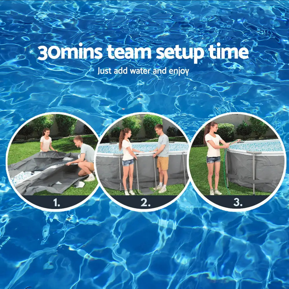 Bestway Swimming Pool 427x250x100cm Steel Frame Above Ground Pools Filter Pump Ladder 7250L - Home & Garden > Pool &