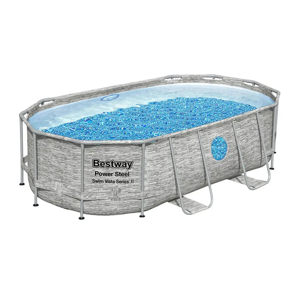Bestway Swimming Pool 427x250x100cm Steel Frame Above Ground Pools Filter Pump Ladder 7250L - Home & Garden > Pool &