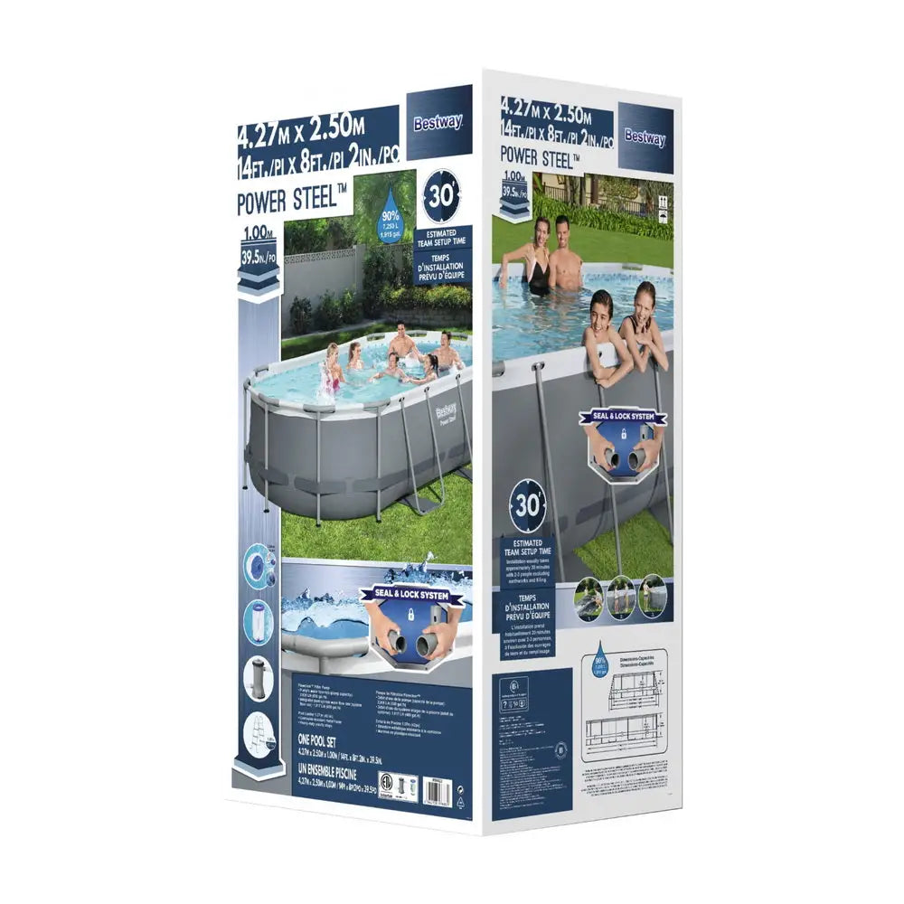 Bestway Swimming Pool 427x250x100cm Steel Frame Above Ground Pools Filter Pump Ladder 7250L - Home & Garden > Pool &