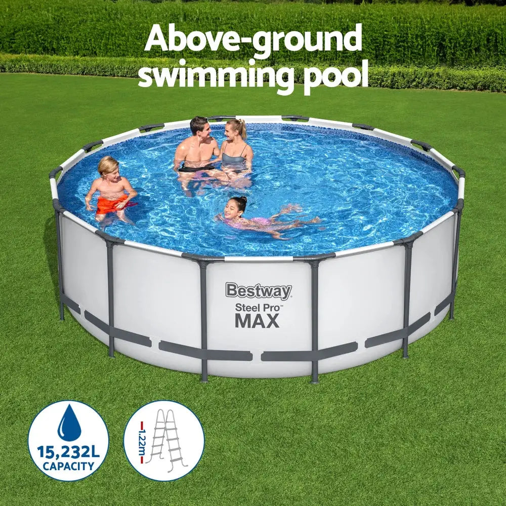 Bestway Swimming Pool 427x427x122cm Steel Frame Above Ground Pools Round Filter Pump Ladder - Home & Garden > Pool &