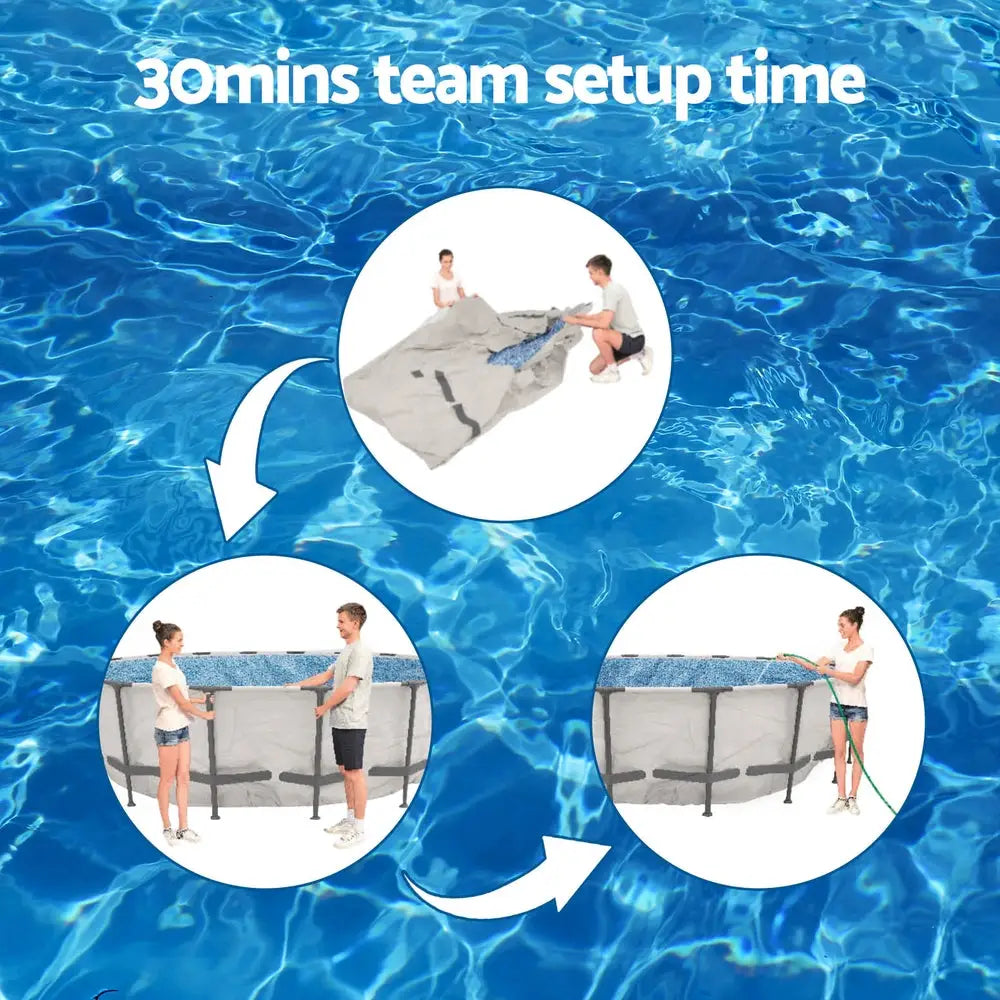 Bestway Swimming Pool 427x427x122cm Steel Frame Above Ground Pools Round Filter Pump Ladder - Home & Garden > Pool &