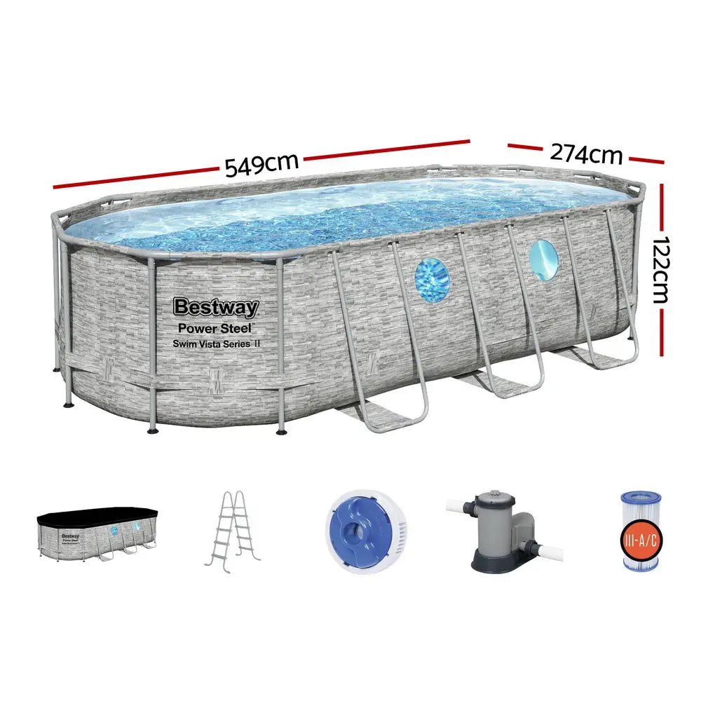 Bestway Swimming Pool 549x274x122cm Steel Frame Above Ground Pools Filter Pump Ladder 13430L - Home & Garden > Pool &