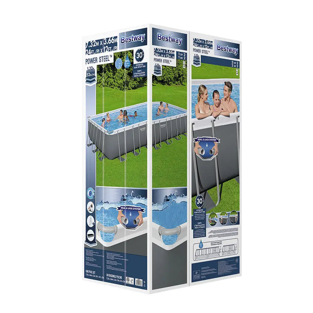 Bestway Swimming Pool 732x366x132cm Steel Frame Above Ground Pools Ladder 30045L - Home & Garden > Pool & Accessories >