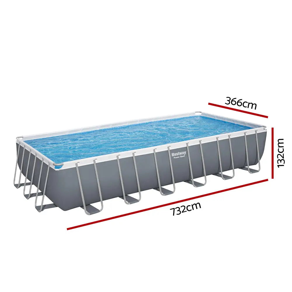 Bestway Swimming Pool 732x366x132cm Steel Frame Above Ground Pools Ladder 30045L - Home & Garden > Pool & Accessories >
