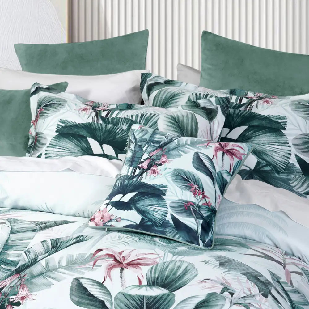 Bianca Abbey Green Cotton Sateen Tropical Floral Quilt Cover Set King - Home & Garden > Bedding > Duvet Covers