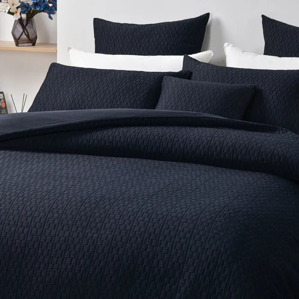 Bianca Burleigh Ink Jacquard Quilt Cover Set Super King - Home & Garden > Bedding > Duvet Covers