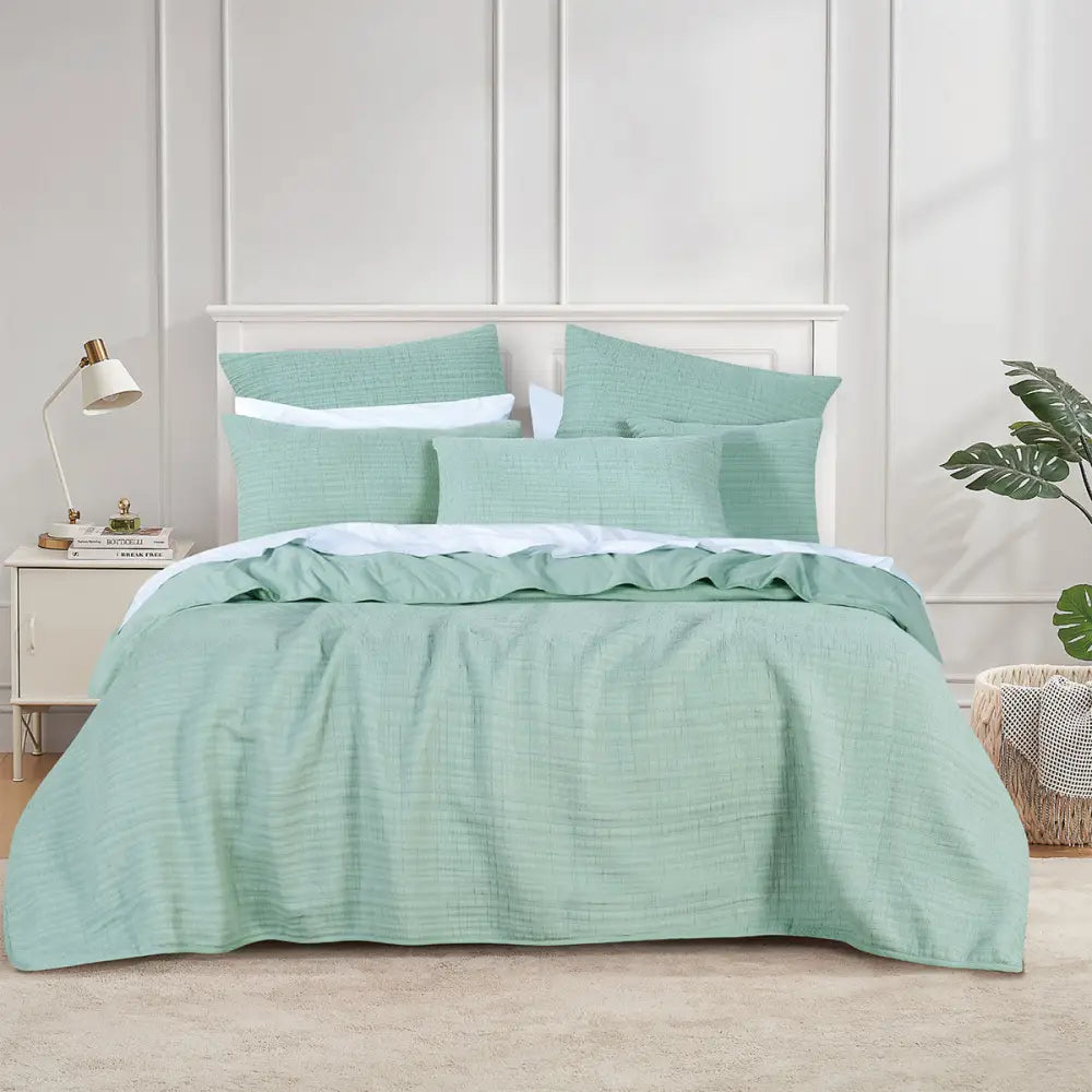 Bianca Cressida Sage Cotton Polyester Coverlet Set Queen/King - Home & Garden > Bedding > Quilts & Duvets