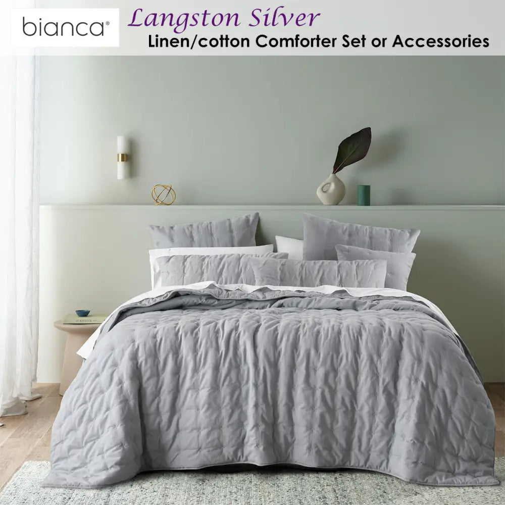 Bianca Langston Silver Pre-Washed Linen Cotton Comforter Set Queen/King - Home & Garden > Bedding > Quilts & Duvets