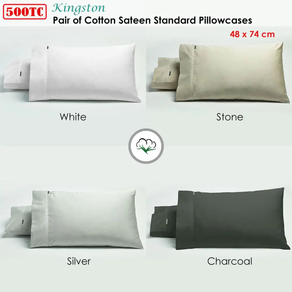 Bianca Pair of 500TC Cotton Sateen Standard Pillowcases Charcoal - Home & Garden > Bedding > Pillowcases