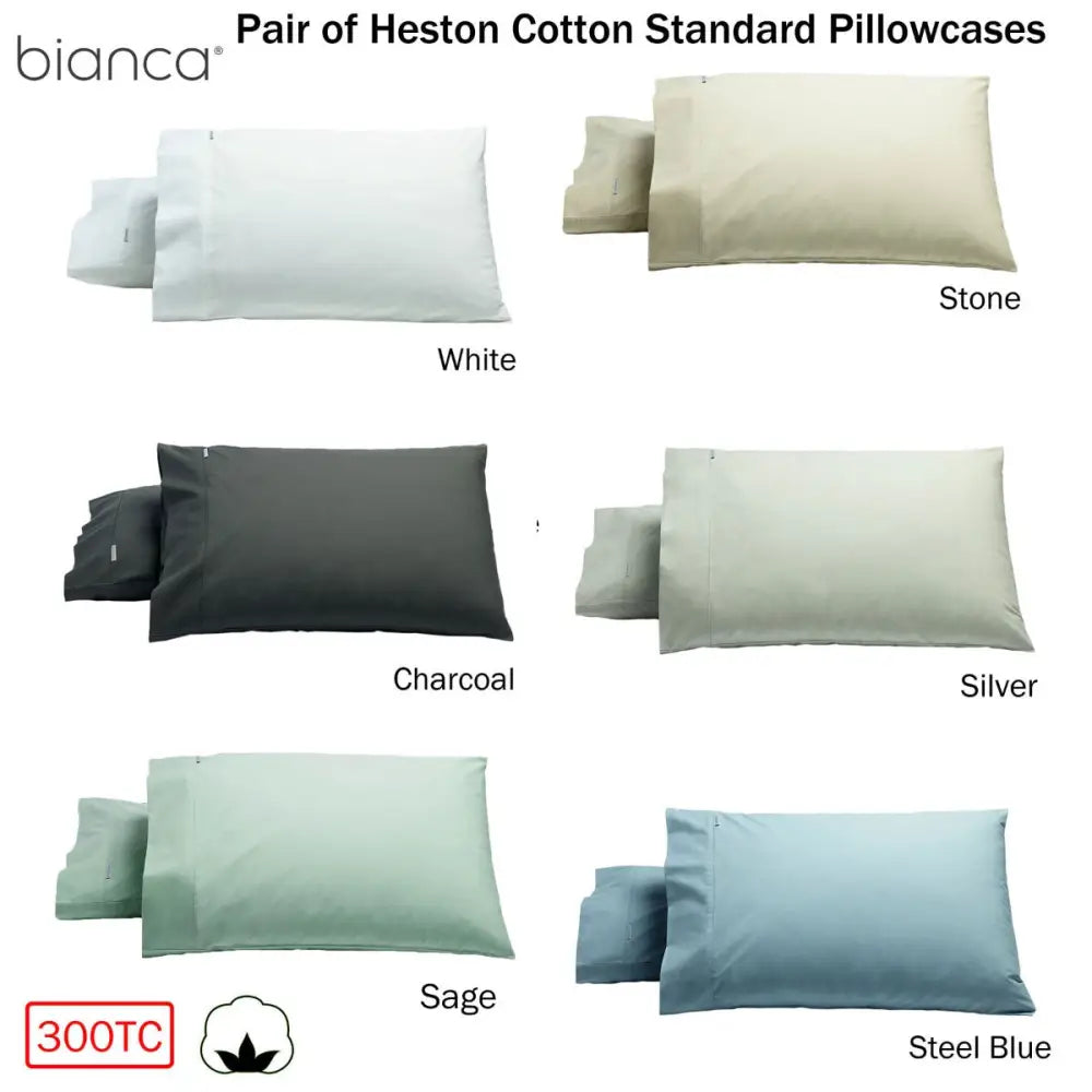 Bianca Pair of Heston Cotton Percale Standard Pillowcases Charcoal - Home & Garden > Bedding > Pillowcases