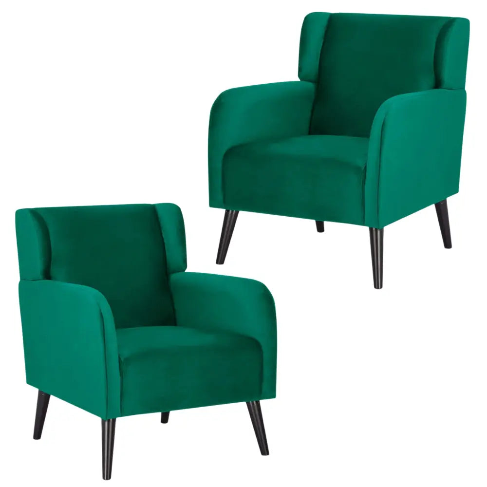 Bianca Set of 2 Accent Sofa Arm Chair Fabric Uplholstered Lounge - Green - Furniture > Sofas