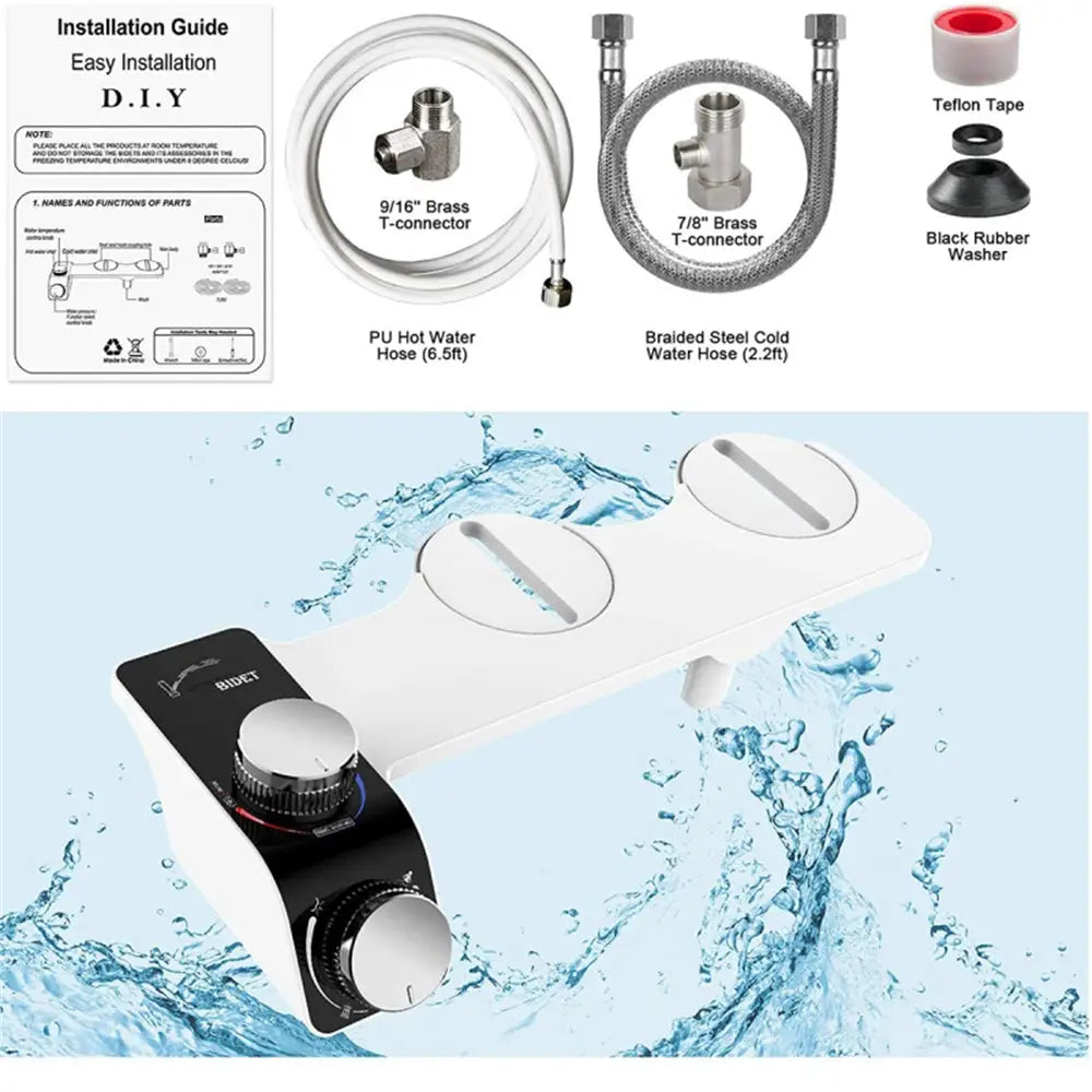 Bidet Toilet Seat Dual Nozzles Self-Cleaning Wash Hot Cold Mixer Water Sprayer - Home & Garden > Bathroom Accessories >