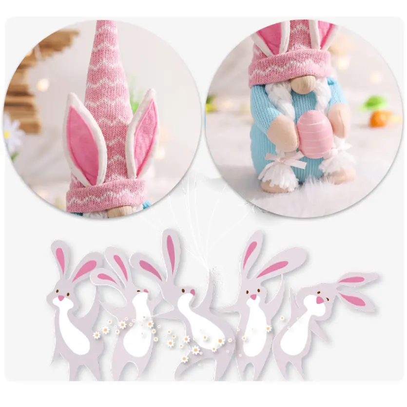 Big Pink Fat Doll Easter Gnome Doll - Knitted Fabric with Egg and Bunny Ears Decor - Home & Garden > Decor > Vases &