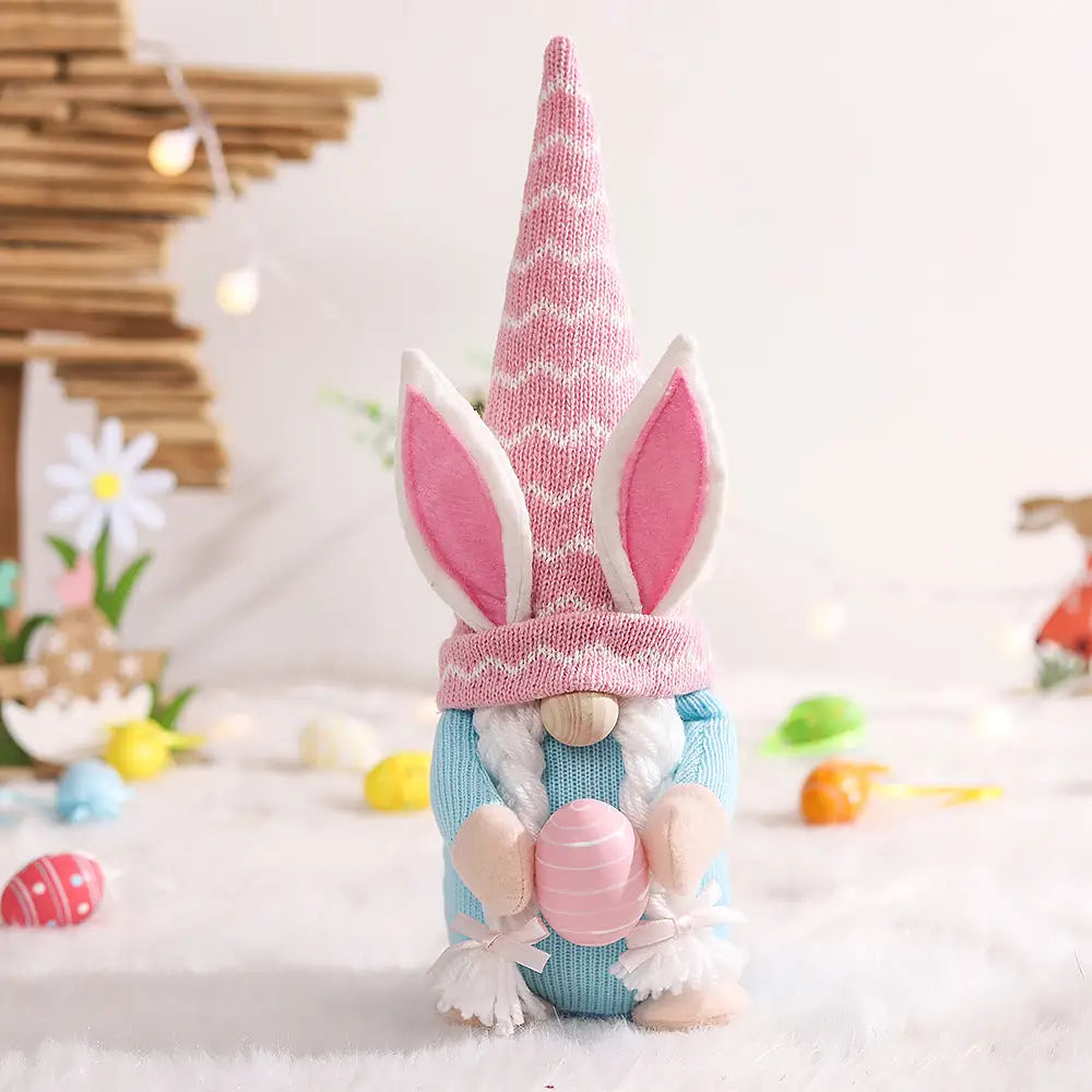 Big Pink Fat Doll Easter Gnome Doll - Knitted Fabric with Egg and Bunny Ears Decor - Home & Garden > Decor > Vases &