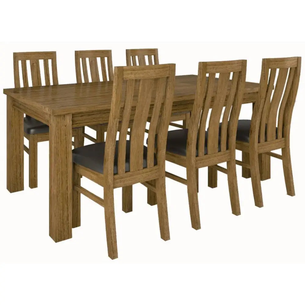 Birdsville 7pc Dining Set 190cm Table 6 PU Seat Chair Solid Mt Ash Wood - Brown - Furniture > Dining
