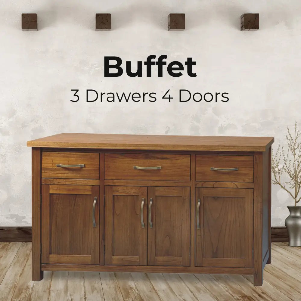 Birdsville Buffet Table 161cm 4 Door 3 Drawer Solid Mt Ash Timber Wood - Brown - Furniture > Living Room