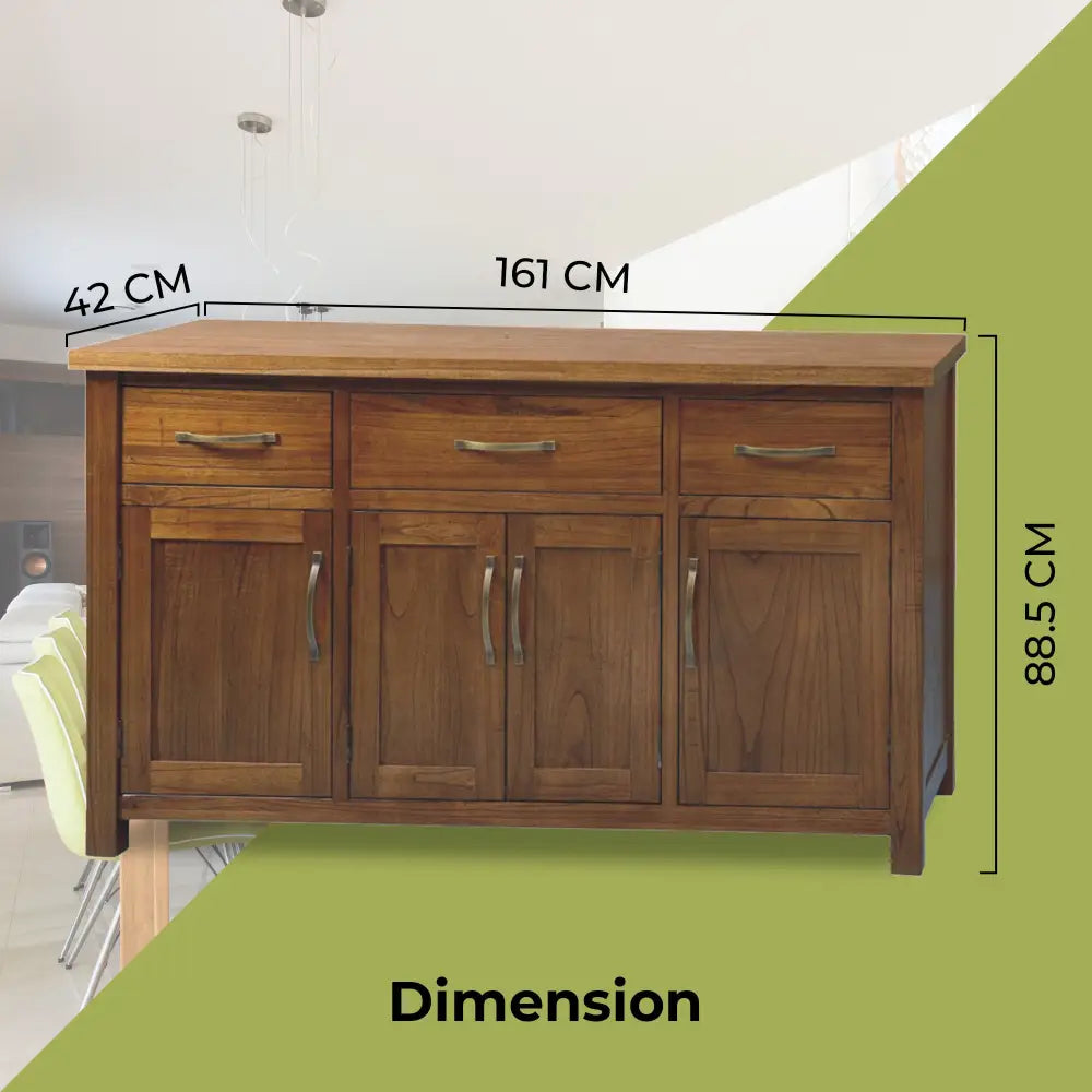 Birdsville Buffet Table 161cm 4 Door 3 Drawer Solid Mt Ash Timber Wood - Brown - Furniture > Living Room
