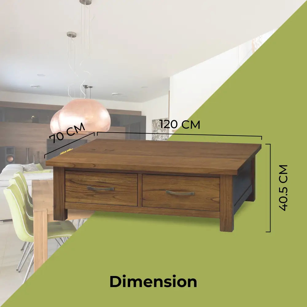 Birdsville Coffee Table 120cm 2 Drawer Solid Mt Ash Timber Wood - Brown - Furniture > Living Room