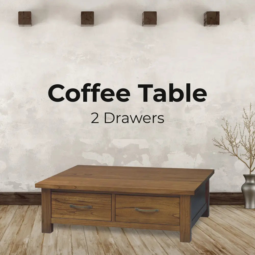 Birdsville Coffee Table 120cm 2 Drawer Solid Mt Ash Timber Wood - Brown - Furniture > Living Room